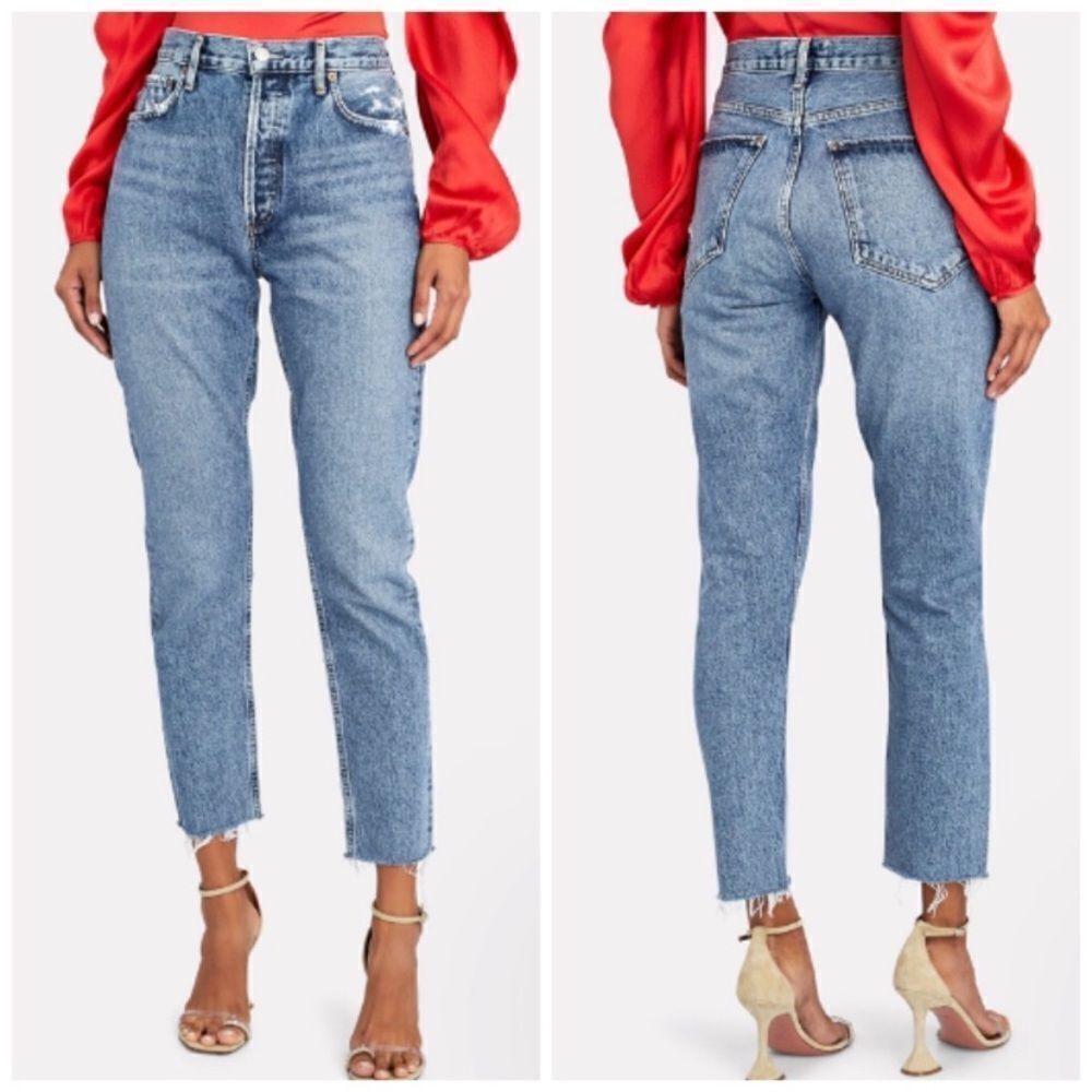 Agolde Jamie Blue Jeans High Rise Distressed Frayed Hems Size 24